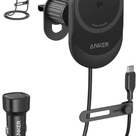 Anker MagGo Wireless Car Charger (Pad, Built-In USB-C Cable)